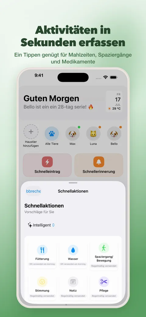 Aktivitäten in Sekunden erfassen – Schnellaktionen