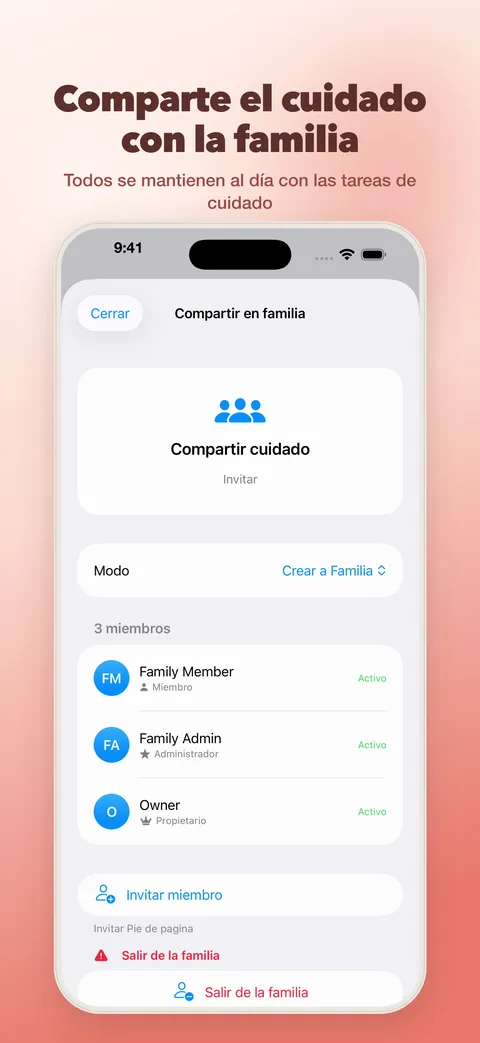 Comparte el cuidado con la familia