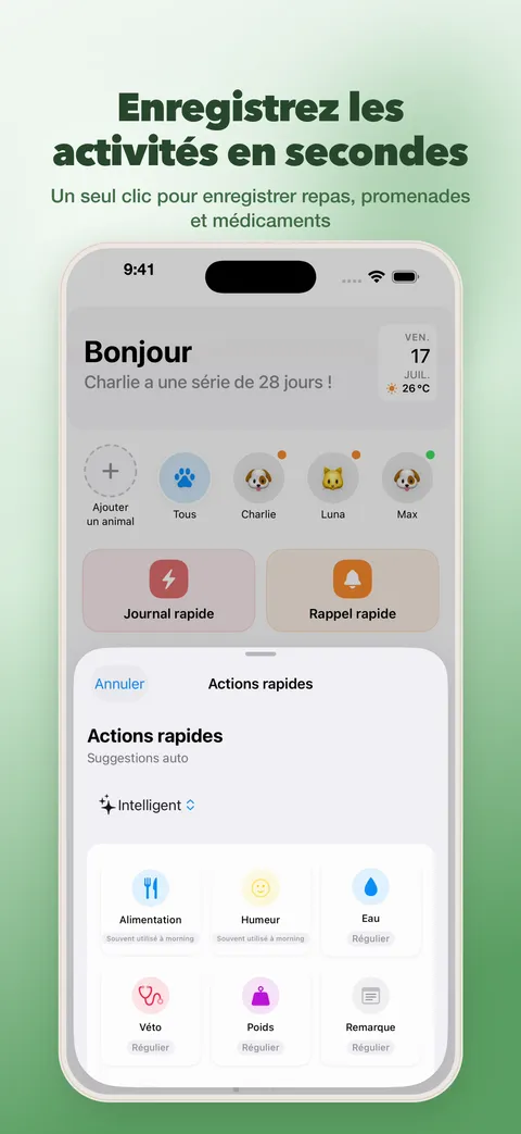 Enregistrez des activités en quelques secondes – actions rapides