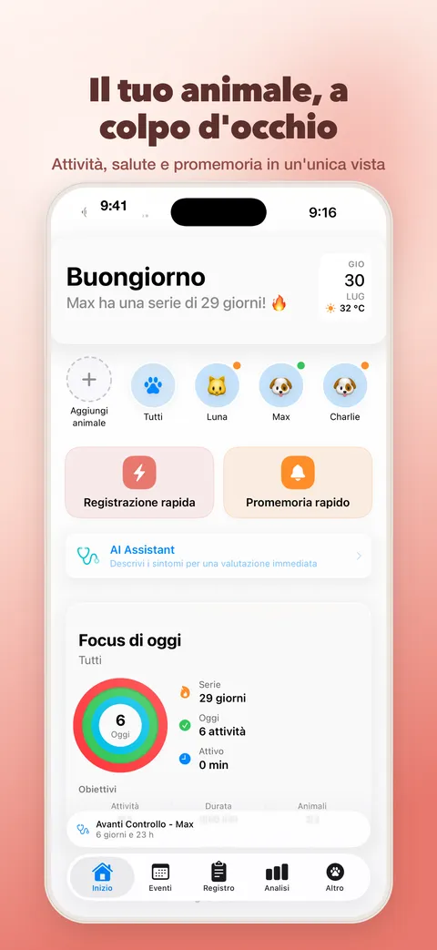 La giornata del tuo animale in un colpo d’occhio – dashboard