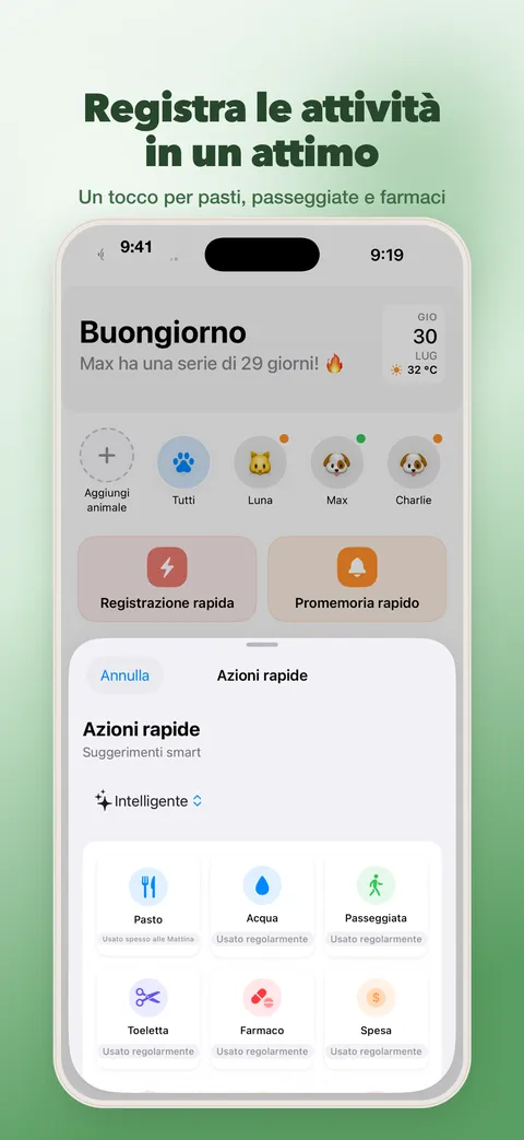 Registra le attività in pochi secondi – azioni rapide