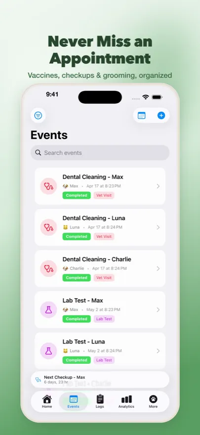 Never miss an appointment — events